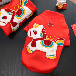 新年喜庆秋冬牛奶丝绒衣马年宠物狗狗猫咪衣服用品泰迪比熊无毛猫