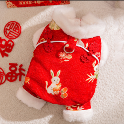 嬉皮狗 —秋冬狗狗玉兔盘扣新年保暖四脚棉衣加厚唐装宠物衣服0277