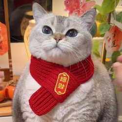 猫咪新年围巾宠物围脖红色保暖口水巾围兜新年装饰品宠物过年围脖