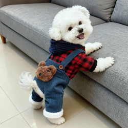 阿莫尔 狗狗衣服秋冬保暖加厚连帽四脚衣泰迪比熊博美小型犬宠物猫咪绒衣