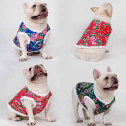 中型犬秋冬装东北大花袄法斗新年衣服巴哥犬棉背心加绒斗牛狗英斗
