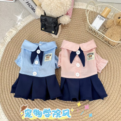 狗狗衣服春夏薄衬衫学院风校服百褶裙泰迪比熊小型犬衣服