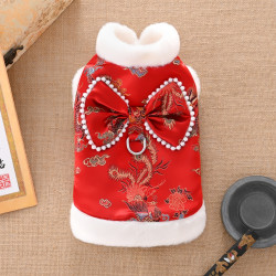 小狗狗新年衣服秋冬款唐装宠物泰迪比熊可牵引马甲喜庆拜年服