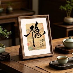 潮居带框木色画框励志摆件办公室书房茶室装饰画摆台
