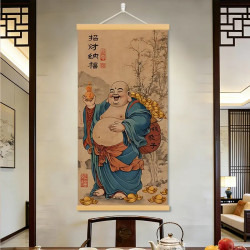  茶室办公室玄关装饰画新中式卷轴挂画入户正对门壁画