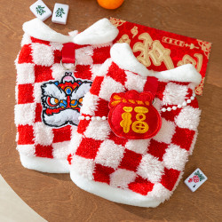 嬉皮狗 [达人]新年福袋年兽宠物衣服秋冬新年款加厚马甲棋盘格红绒衣0276