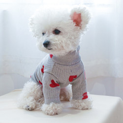 宠物圈 宠物泰迪比熊博美狗狗衣服小型犬奶狗爱心打底衫两脚套头