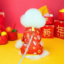 宠物新年装狗衣服猫咪服加绒喜庆四腿裤（不带绳子）四脚衣舒适