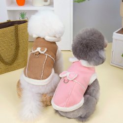 2023小狗秋冬新款宠物猫咪衣服中小型犬鹿皮翻领可牵引棉衣