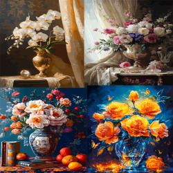 子儒画艺diy数字油画花卉静物花瓶高难度高颜值高级感肌理油彩画