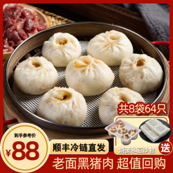 嵊州老面黑猪肉小笼包200g*8袋 赠送烧麦300g*1袋+豆沙糕200g*1袋