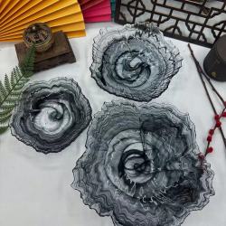 国潮黑色白色新中式水墨画花朵型玻璃果盘高颜值精美抽纸盒可爱
