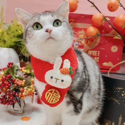 兔年宠物猫狗围巾手工钩织毛线猫狗新年围脖吉祥口水巾
