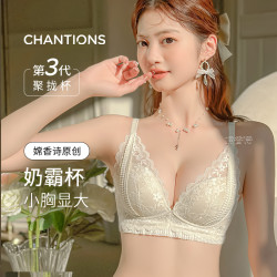 嫦香诗 性感蕾丝】舒适内衣女小胸聚拢显大副乳防下垂调整型无钢圈文胸罩