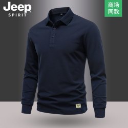 JEEP SPIRIT Jeep吉普polo衫男士长袖秋冬季翻领加绒加厚商务休闲纯色高端t恤