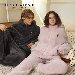 TEENIE WEENIE 休闲假日小熊情侣睡衣秋冬加绒加厚家居服套装连帽