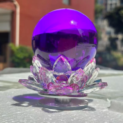 Y掌上明珠k9莲花底座旋转水晶球紫色新款8厘米轻奢摆件