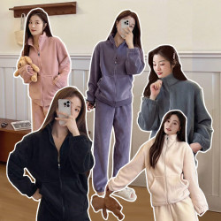 情侣款拉链款男女同款立领款加厚睡衣家居服