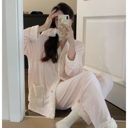 2025新款睡衣女秋冬轻奢简约豹纹加厚保暖小香风舒适家居服套装