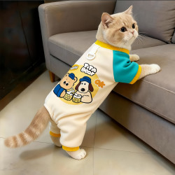 阿莫尔 小猫咪衣服秋冬棉质抓绒可爱宠物四脚衣服银布偶英狗狗保暖防掉毛