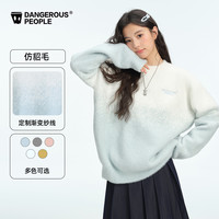 Dangerous People Dangerouspeople薛之谦dsp渐变仿貂毛时尚宽松圆领套头毛衣针织衫