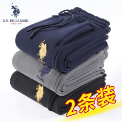 U.S. POLO ASSN. 2条装）男士加绒卫裤男百搭加厚宽松保暖运动男秋冬裤子休闲裤