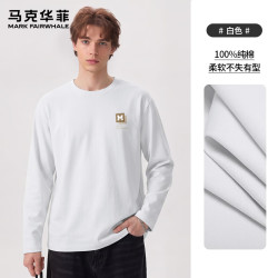 马克华菲 100%纯棉 白色 XL 长袖T恤