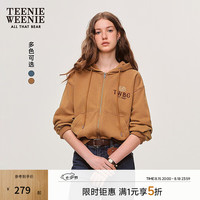 TEENIE WEENIE 复古水洗连帽拉链短款卫衣 棕色 M