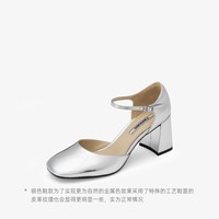 高跟73小时 明星同款73hours女鞋焦糖咖啡春秋新款法式银色高跟玛丽珍鞋单鞋