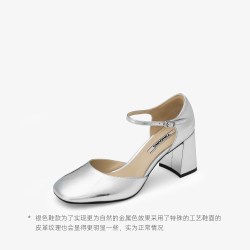 高跟73小时 明星同款73hours女鞋焦糖咖啡春秋新款法式银色高跟玛丽珍鞋单鞋