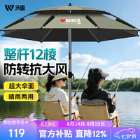 沃鼎 钓鱼伞2026新款户外专用钓鱼遮阳伞防晒露营伞台钓伞 2.4米松绿