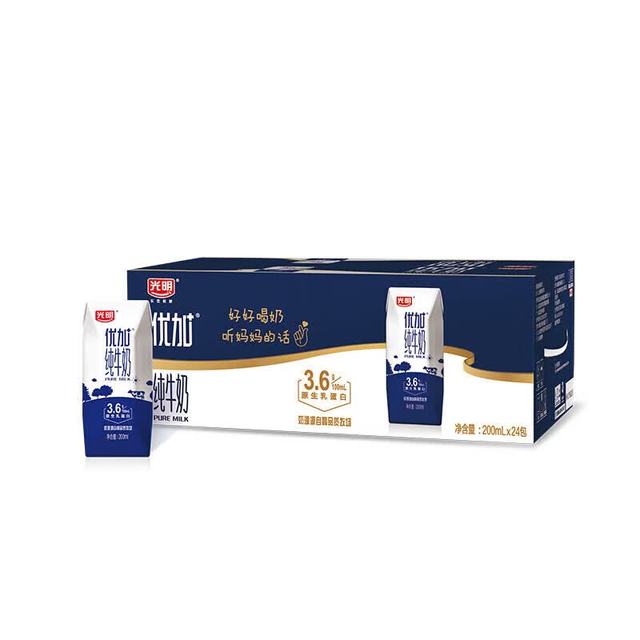 光明 优加 3.6g乳蛋白 纯牛奶 200ml*24盒 钻石装
