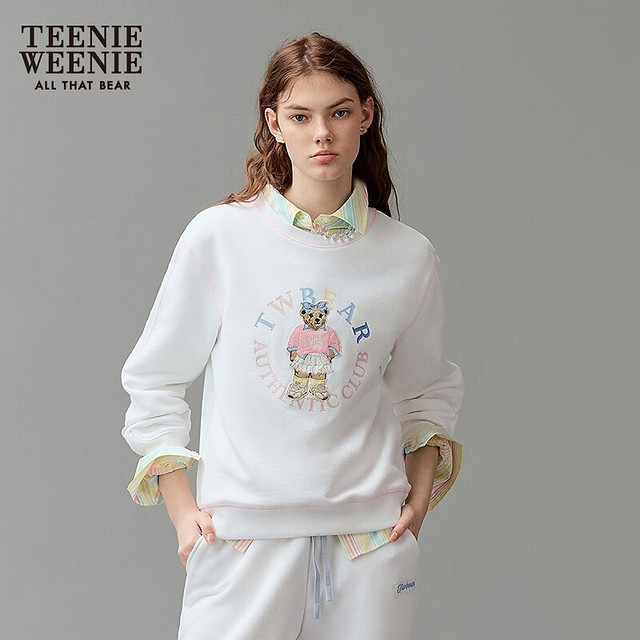 TEENIE WEENIE 圆领简约学院风卫衣 白色 L(170)