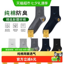 七匹狼 袜子男士纯棉中筒袜夏季网眼透气防臭抗菌全棉男生款商务袜