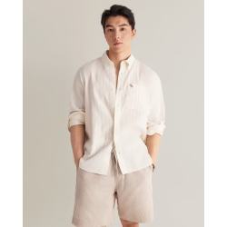 Abercrombie & Fitch 125-6082 美式复古条纹泡泡纱衬衫 淡黄条纹 L