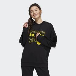 adidas NEO 春季时尚百搭女子针织连帽卫衣笑脸运动服长袖宽松套头衫女装