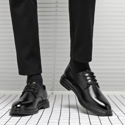 蒙都羊 冬季商务正装皮鞋男英伦风加绒真皮休闲软底新郎结婚内增高西装鞋