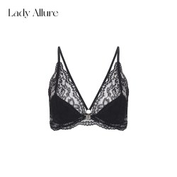 LADYALLURE 「LA」夜莺蔷薇丨品牌字母细带前扣式镂空蕾丝美背聚拢文胸套装女