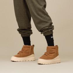 UGG 秋冬男女同款舒适保暖休闲短筒雪地靴1173811栗色/灰白色