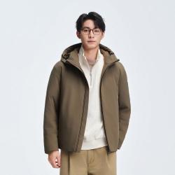 波司登 秋季男短款时尚轻暖连帽无绗缝休闲保暖夹克羽绒服