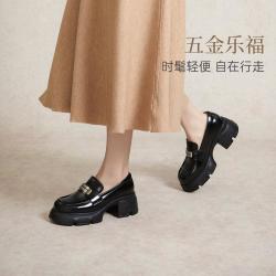 千百度 厚底乐福鞋女小皮鞋英伦复古增高女单鞋