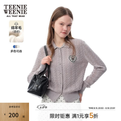 TEENIE WEENIE 小熊女装针织开衫秋气质绞花镂空POLO领上衣