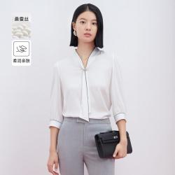 CADIDL 春秋季款飘带领甜美通勤气质七分袖上衣女