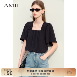 AMII 女装2026夏季极简纯色宽松方领宽松娃娃装雪纺衫上衣女 黑色 XS 150/76A