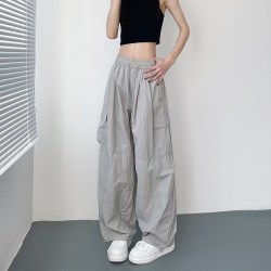 蜜略 薄款工装阔腿裤女夏季大码胖mm宽松显瘦冰丝速干休闲裤运动直筒裤