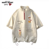 移动端：CHARLES JANG'S HAPPY HEART 速干透气短袖上衣男女夏季立领半开襟宽松百搭休闲T恤
