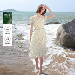 三彩 ibudu2026夏季法式碎花收腰A字长裙连衣裙女