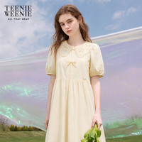 TEENIE WEENIE 小熊女装夏装宽松休闲风时尚娃娃领连衣裙泡泡袖裙子 浅卡其色 L