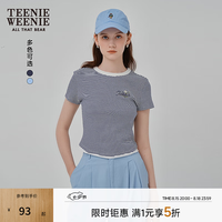 TEENIE WEENIE 小熊女装T恤夏季华夫格田园风时尚条纹上衣 藏青色 L