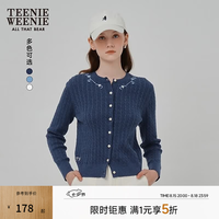 TEENIE WEENIE 小熊女装针织开衫秋季水洗复古绞花田园毛衣 藏青色 M